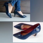 Scarpin Microgel Azul Laca Verniz Salto 7 cm