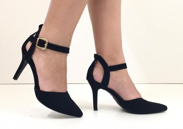 Scarpin Preto Camurça Bico Fino Salto 7 cm