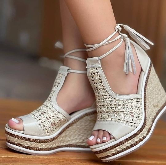 Anabela Nude Luxo corda Salto 12 cm