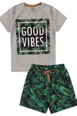 CONJUNTO INFANTIL FEMININO GOOD VIBES 01 MESCLA TAM. 8 ANOS