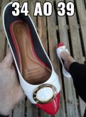 Sapatilha Vermelho/Branco Verniz Fivela Salto 2 cm