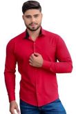 Camisa Social Lisa Slim Adulto Vermelho