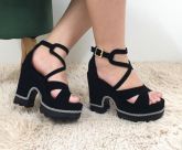 Sandália Tratorada Preto Trançada 8 cm