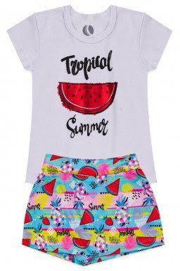 CONJUNTO INFANTIL FEMININO TROPICAL BRANCO 526 TAM. 8 ANOS