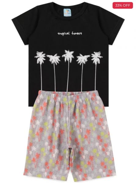 Conjunto Infantil Masculino com Manga Tropical Forest Preto 212226 - Ease Kids