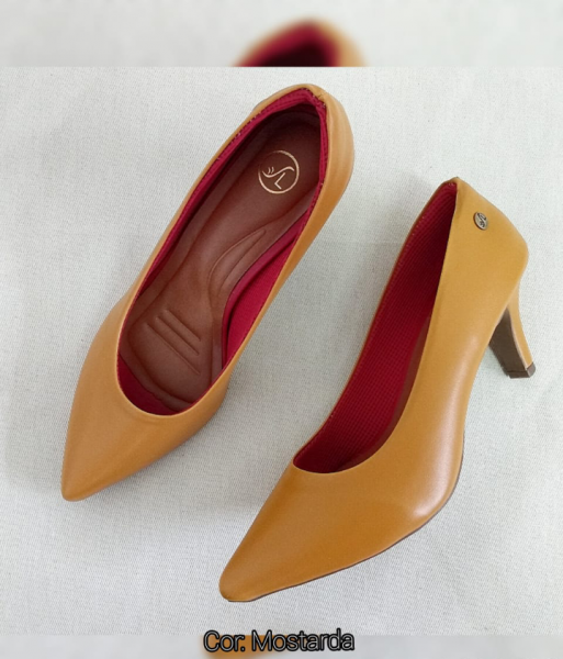 Scarpin Microgel Mostarda Fosco Salto 7 cm