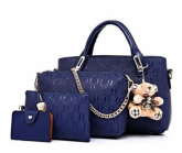 Kit Bolsa Feminina 3 Peças + Brinde Ursinho Linda Cor Azul