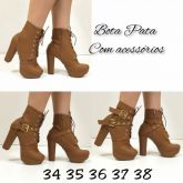 Bota Meia Pata com Fivela Fixa Marrom Salto 11 cm