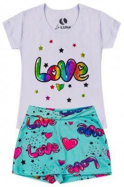 CONJUNTO INFANTIL FEMININO LOVE COLORIDO BRANCO 531 TAM. 2 ANOS